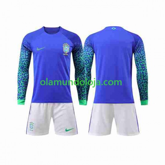 Camisola Brasil Criança Equipamento Segundo Copa do Mundo 2022 Manga Comprida